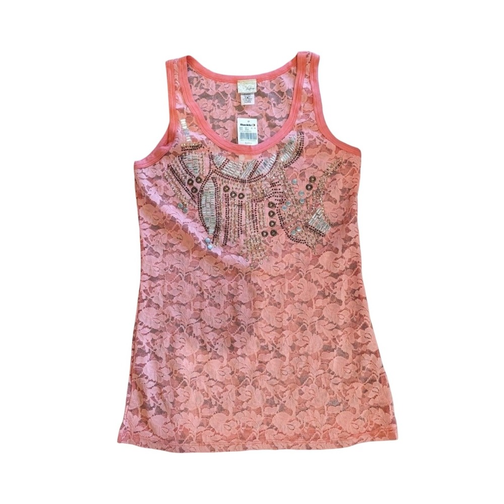 NWT Daytrip Buckle Coral Lace Beater Tank Top XL Embellished Studded